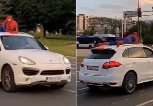 Otkriven Spiderman koji se vozio na krovu Porschea u Sarajevu, kažnjen s 400 KM!