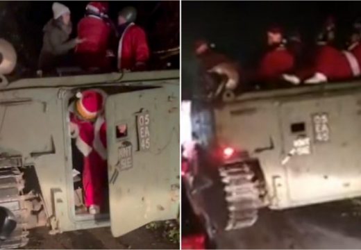 Djeda Mrazevi obilazili pabove, pa sjeli u oklopni transporter i zaglavili se (VIDEO)