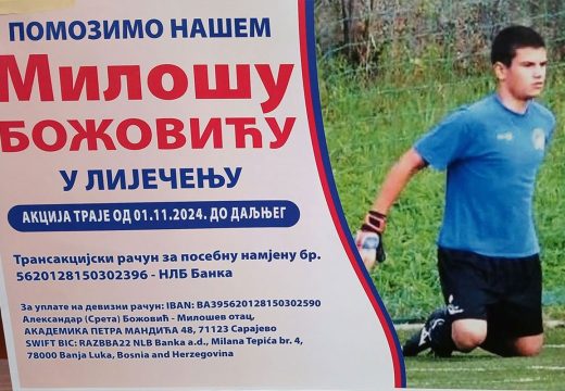 Do 31. januara: Aktivan humanitarni broj 1458 za Miloša Božovića