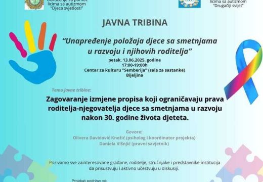 Bijeljina: Javna tribina o unapređenju položaja djece sa smetnjama u razvoju i njihovih roditelja