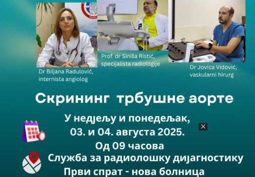 Bolnica “Sveti Vračevi”: U nedjelju i ponedjeljak preventivni pregledi aneurizme trbušne aorte