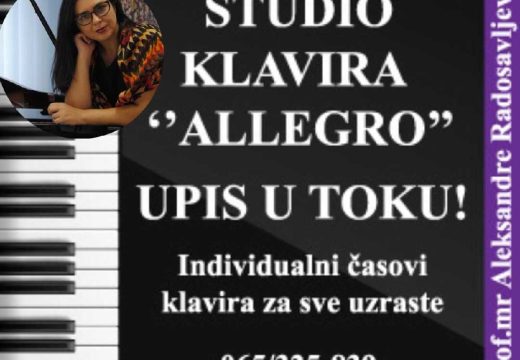 Bijeljina: Udruženje „Musika Arto“ vrši upis novih članova u Studio klavira „Allegro“