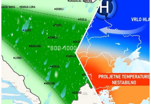 Prognoza: Stižu padavine i snijeg, a potom naglo zatopljenje do 20 stepeni