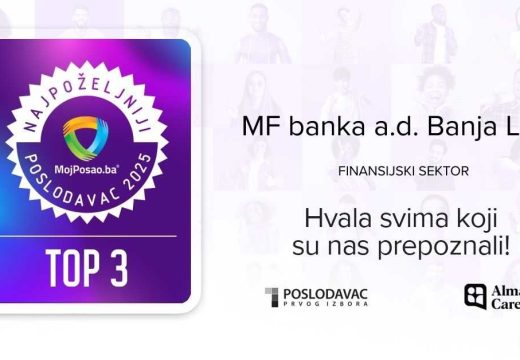Veliki uspjeh domaće banke: MF banka među TOP 10 najpoželjnijih poslodavaca u BiH