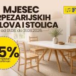 Mjesec trpezarijskih stolova i stolica u FIS centrima –  U FIS-u ostvarite 15% popusta na kompletan asortiman trpezarijskih stolova i stolica