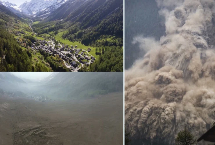 Il crollo impressionante di un ghiacciaio svizzero su un villaggio evacuato